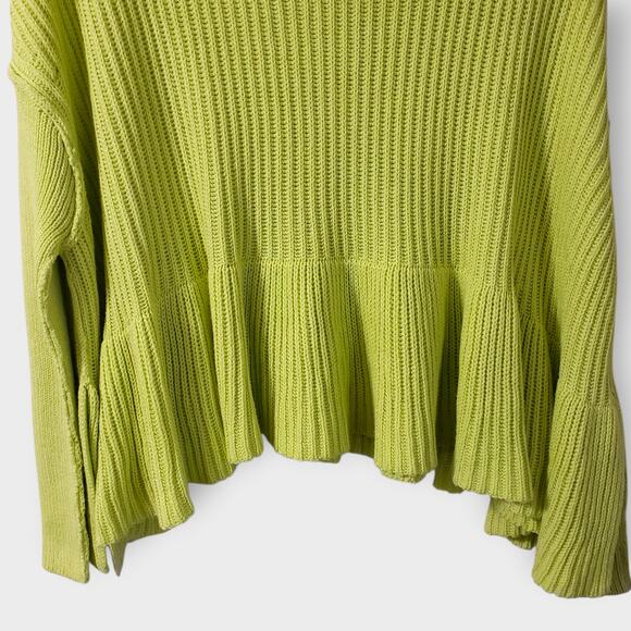 Free People Layer Cake Sweater Key Lime Green Sz XS Ribbed Asymmetric Turtleneck - Picture 3 of 13